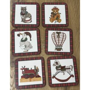 Pimpernel Coasters Cork Back Tartan Christmas England 4” X 4” Set Of 6